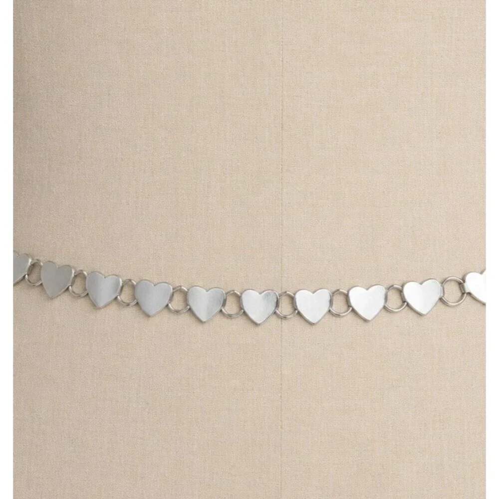 Vintage Y2K Silver Metal Heart Link Chain Belt Adjustable Boho Coquette 39